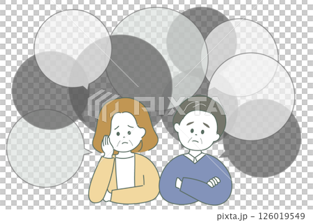 中高年男女と悩みの吹き出しのイラスト 中高年男女と悩みの吹き出しのイラスト 126019549