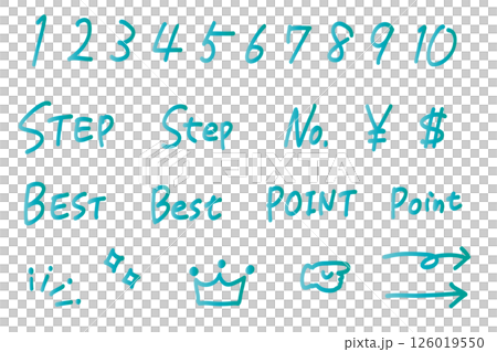 Vector illustration of refreshing blue numbers, letters and doodles drawn by analog 126019550