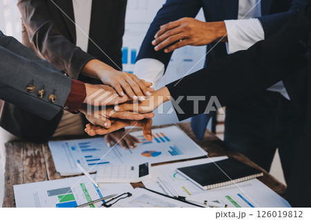 Business handshake for teamwork of business merger and acquisition,successful negotiate,hand shake,two businessman shake hand with partner to celebration partnership and business deal concept 126019812
