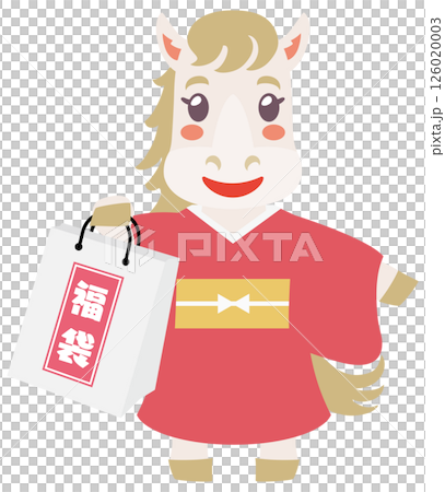 福袋を持つ馬のキャラクター 126020003