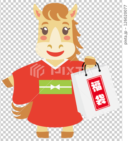Horse character holding a lucky bag Horse character holding a lucky bag 126020077