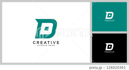 Letter D logo design with white letter and green background on a white background. 126020361