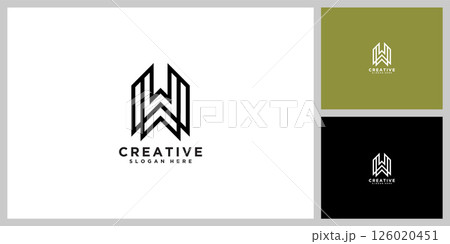 Letter w line logo design. Linear creative minimal monochrome monogram symbol 126020451