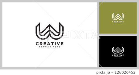 Letter w line logo design. Linear creative minimal monochrome monogram symbol Letter w line logo design. Linear creative minimal monochrome monogram symbol 126020452