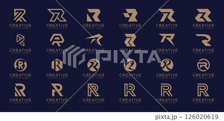 Set of creative abstract monogram letter r logo design 126020619