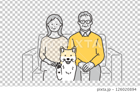一對老年夫婦坐在客廳沙發上的向量插圖 126020894