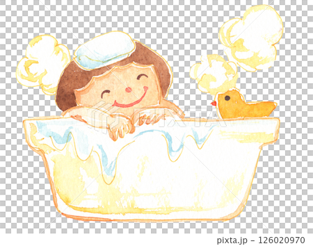 お風呂に入る子供のイラスト　保育・教育・知育素材 126020970
