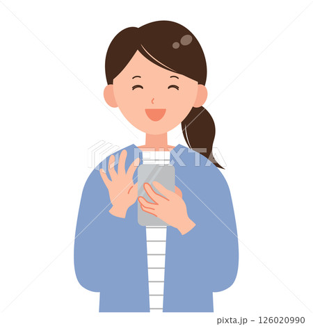 スマホを操作する笑顔の女性イラスト スマホを操作する笑顔の女性イラスト 126020990