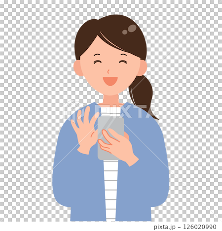 スマホを操作する笑顔の女性イラスト スマホを操作する笑顔の女性イラスト 126020990