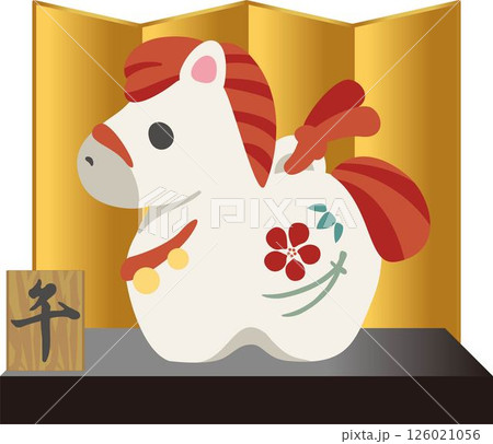 年賀　年賀状　2026　土鈴　干支　馬　午年　うま　午　かわいい　和風　正月飾り　イラスト素材 126021056