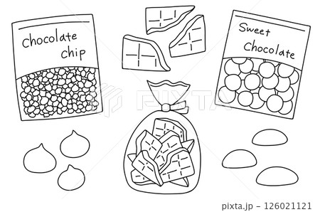 ゆるめシンプルな製菓用チョコレートセット 線画 ゆるめシンプルな製菓用チョコレートセット 線画 126021121