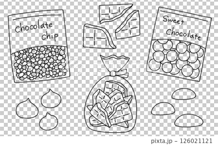 ゆるめシンプルな製菓用チョコレートセット 線画 ゆるめシンプルな製菓用チョコレートセット 線画 126021121