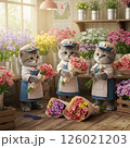 花屋の店員子猫たちと色とりどりのブーケ 126021203