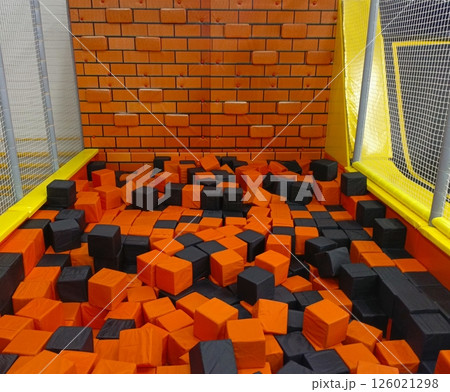 Enclosed Foam Block Pit Play Zone with Mesh Barrier and Bright Lighting 126021298