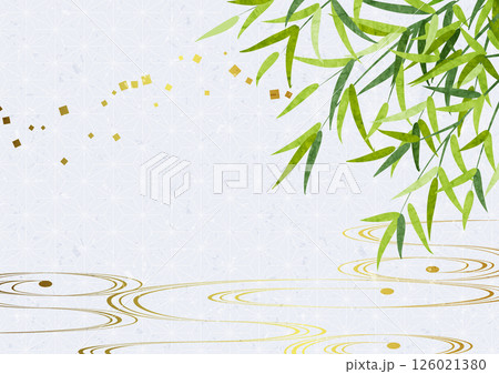 笹の葉、背景、和風、麻の葉模様、かわいい、イラスト、横 126021380