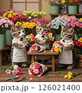 花束を作る子猫たちの花屋風景 126021400
