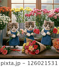 お花屋さんで働くキュートな3匹の子猫たち 126021531