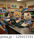 レジ対応するコンビニ店員の子猫たち 126021591