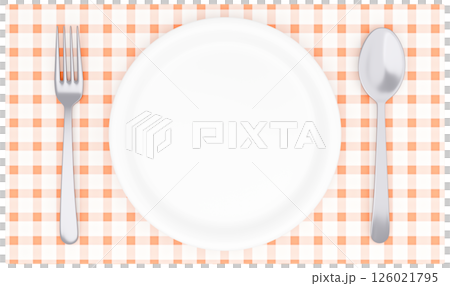 3D 插圖_盤子和餐具_餐墊_橙色 126021795