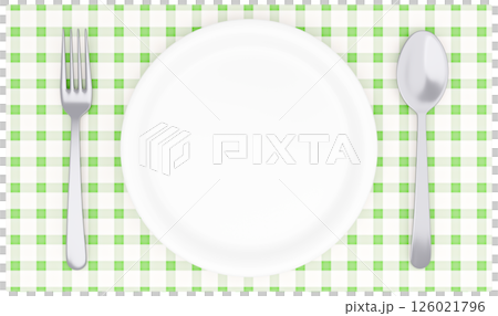 3D 插圖_盤子和餐具_餐墊_綠色 126021796