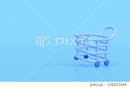 3d cartoon shopping cart icon isolated on blue background. online stores, marketing concept, 3d render illustration 3d cartoon shopping cart icon isolated on blue background. online stores, marketing concept, 3d render illustration 126021884