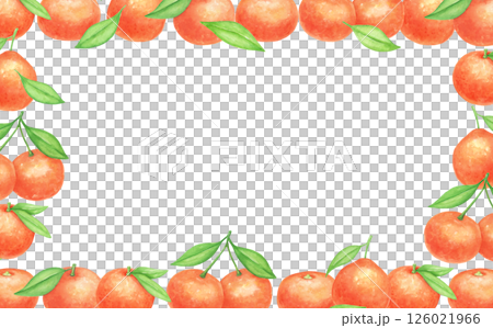 Citrus fruits hand drawn watercolor frame isolated on white background. Tangerines with leaves 126021966