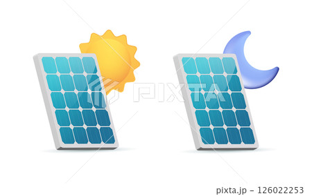 Solar panel working during day, not at night, generating electricity Solar panel working during day, not at night, generating electricity 126022253