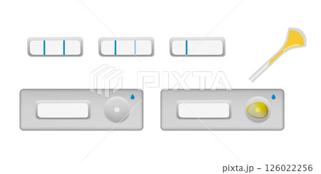 Pregnancy test showing positive and negative results with urine sample. 126022256