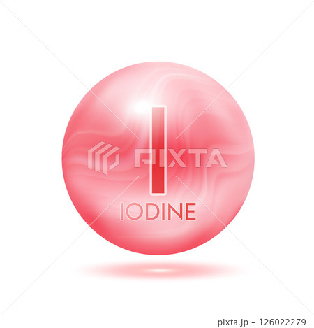 Iodine minerals pink. Icon 3D minerals complex isolated on a white background for product design. Medical and scientific concepts. Icon 3D Vector EPS10 illustration. 126022279