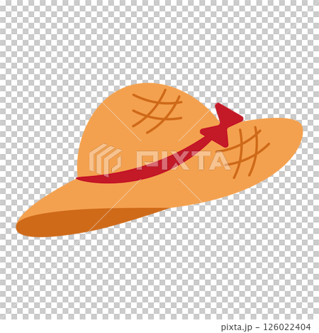 繫著紅色絲帶的草帽的簡單插圖 126022404