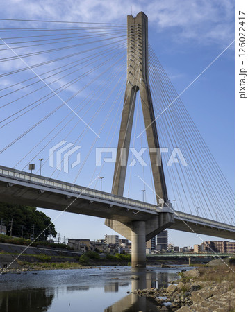 阪神高速11号池田線延伸部の猪名川に架かる新猪名川大橋 阪神高速11号池田線延伸部の猪名川に架かる新猪名川大橋 126022417