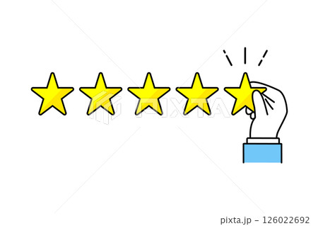 5つ星評価の星を掴むスーツを着た人物の手のイラスト 5つ星評価の星を掴むスーツを着た人物の手のイラスト 126022692