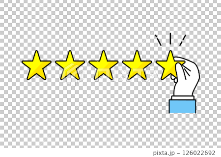 5つ星評価の星を掴むスーツを着た人物の手のイラスト 5つ星評価の星を掴むスーツを着た人物の手のイラスト 126022692