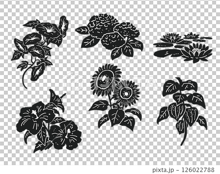 夏季花卉剪影插圖集 126022788