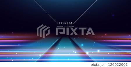 Futuristic speed lines on dark blue background with lighting effec. 126022901