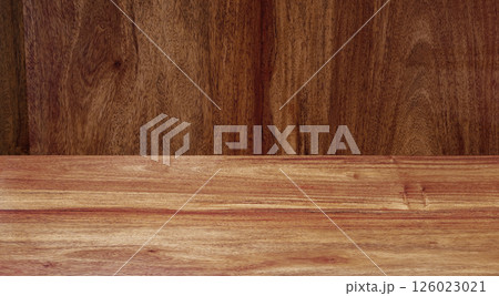 Beautiful empty seamless wooden table, wooden wall background. Beautiful empty seamless wooden table, wooden wall background. 126023021