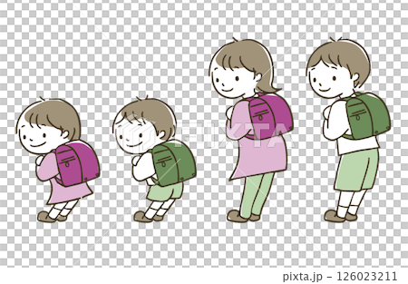 ランドセルを背負った低学年と高学年の男の子・女の子 126023211