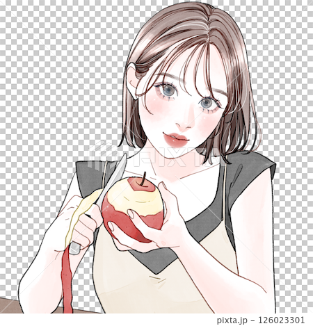 A woman peeling an apple 126023301