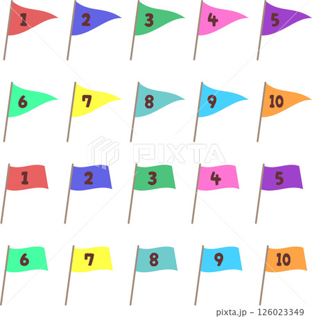 ランダムドットのカラフルな数字丸アイコンイラストセット 126023349