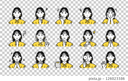 オシャレな若い女性の様々な表情アイコンセット オシャレな若い女性の様々な表情アイコンセット 126023386