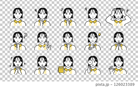 Young woman facial expression icon set 126023389