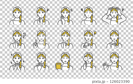 ターバンを巻いた若い女性の表情アイコンセット 126023390