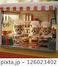 移動販売車でハンバーガーを焼く子猫店員 126023402
