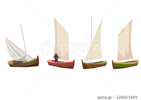 Set sailboat retro ship, fishery, travel vessel 126023445
