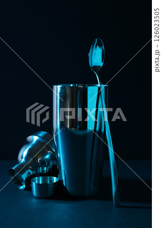 Metallic shiny shaker on a dark background 126023505
