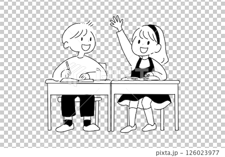 Elementary school students raising their hands Elementary school students raising their hands 126023977