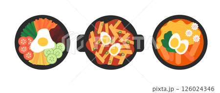 Korean food Set. Asian cuisine. Vector flat illustration. Korean food Set. Asian cuisine. Vector flat illustration. 126024346