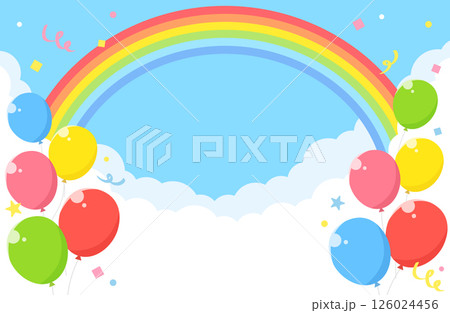 シンプル 青空 雲 虹 風船 紙吹雪 背景イラスト 126024456