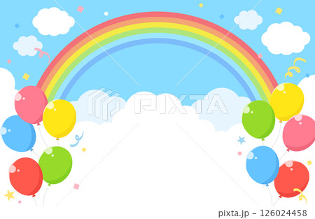 シンプル 青空 雲 虹 風船 紙吹雪 背景イラスト 126024458