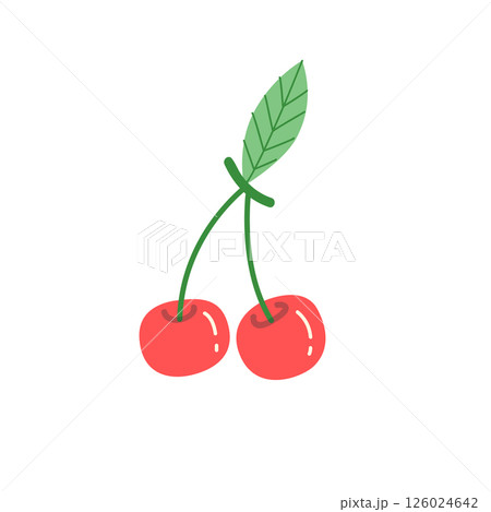 Cute hand drawn cherry vector illustration. Cartoon style fruit design for summer, food packaging, kids graphics, and kawaii stickers. 126024642